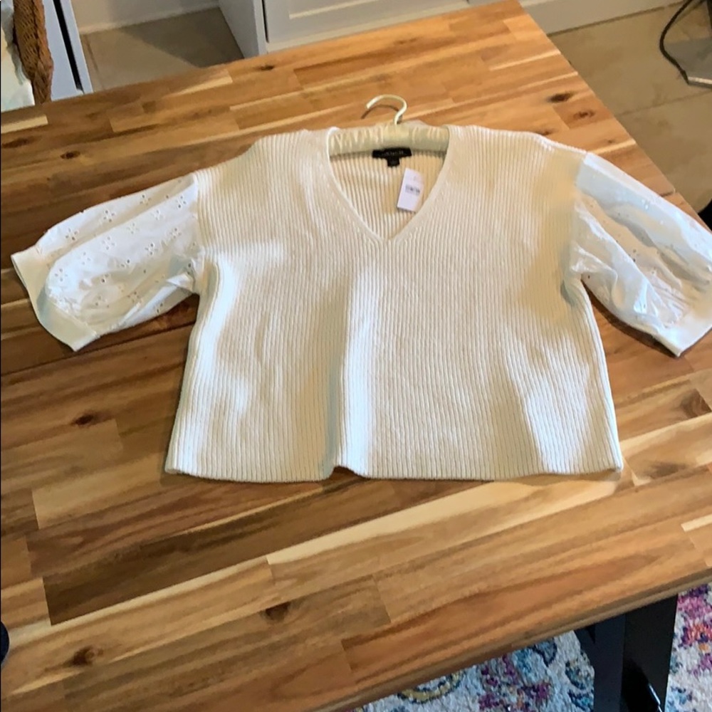Short sleeved knit top eyelet sleeves